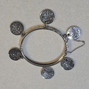 WHITING AND DAVIS? Silver TONE DALMA BT ALBAN Coin BANGLE BRACELET‎ VINTAGE